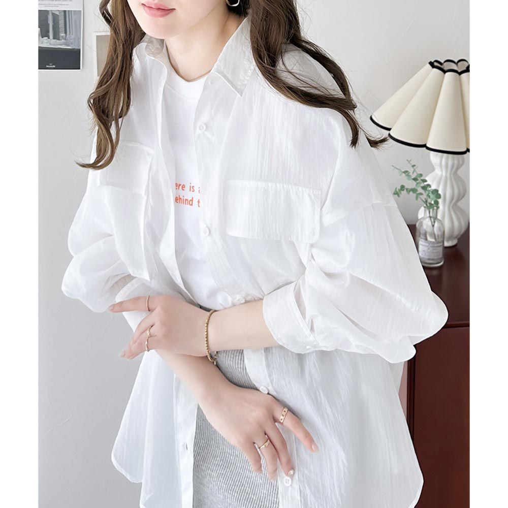 日本 Classical Elf - 寬鬆版型透明感休閒襯衫-白