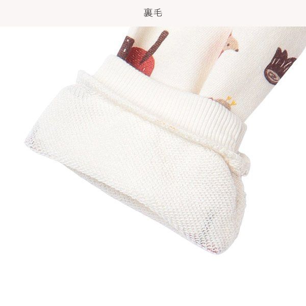 日本西松屋 - 裏毛圓領印花長袖上衣-小熊秋季-米杏