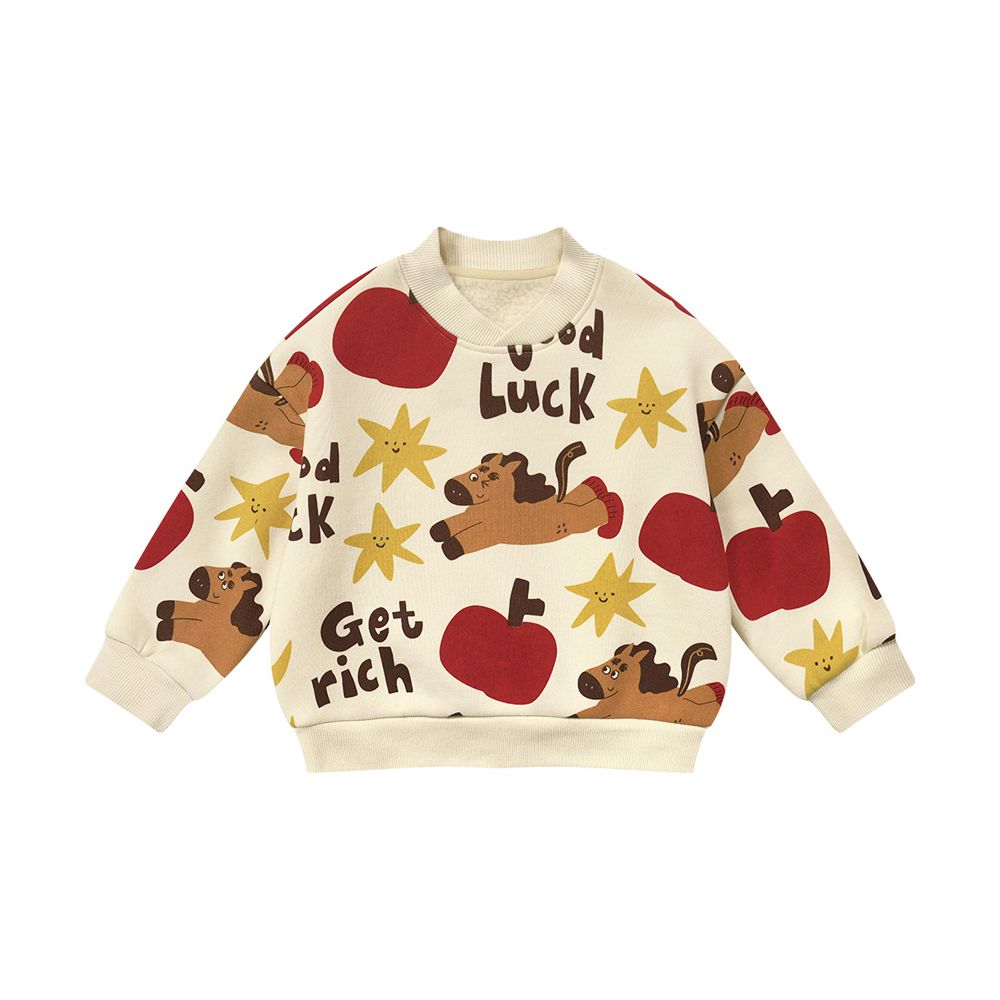 內刷絨造型領長袖上衣-幸運騎星-米杏