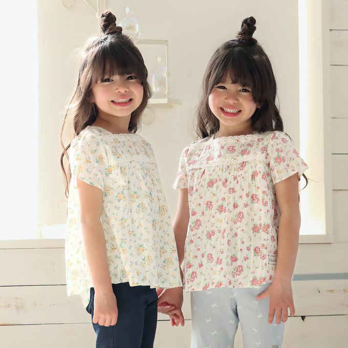 日本 ZOOLAND - 浪漫歐風緹花短袖上衣-滿版小花-鵝黃