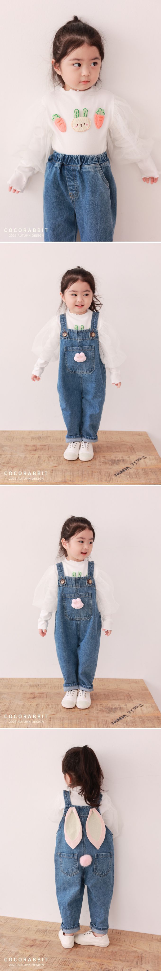 韓國 Coco rabbit - 蘿蔔兔裝飾公主網紗長袖上衣-粉