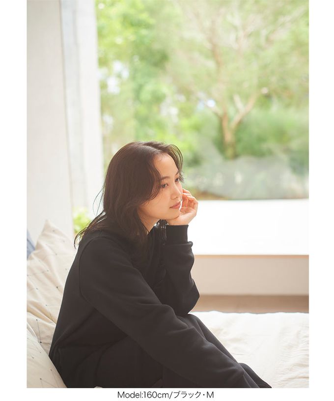 日本 Kobe Lettuce - 極上溫暖 裏起毛鑰匙領休閒洋裝-黑