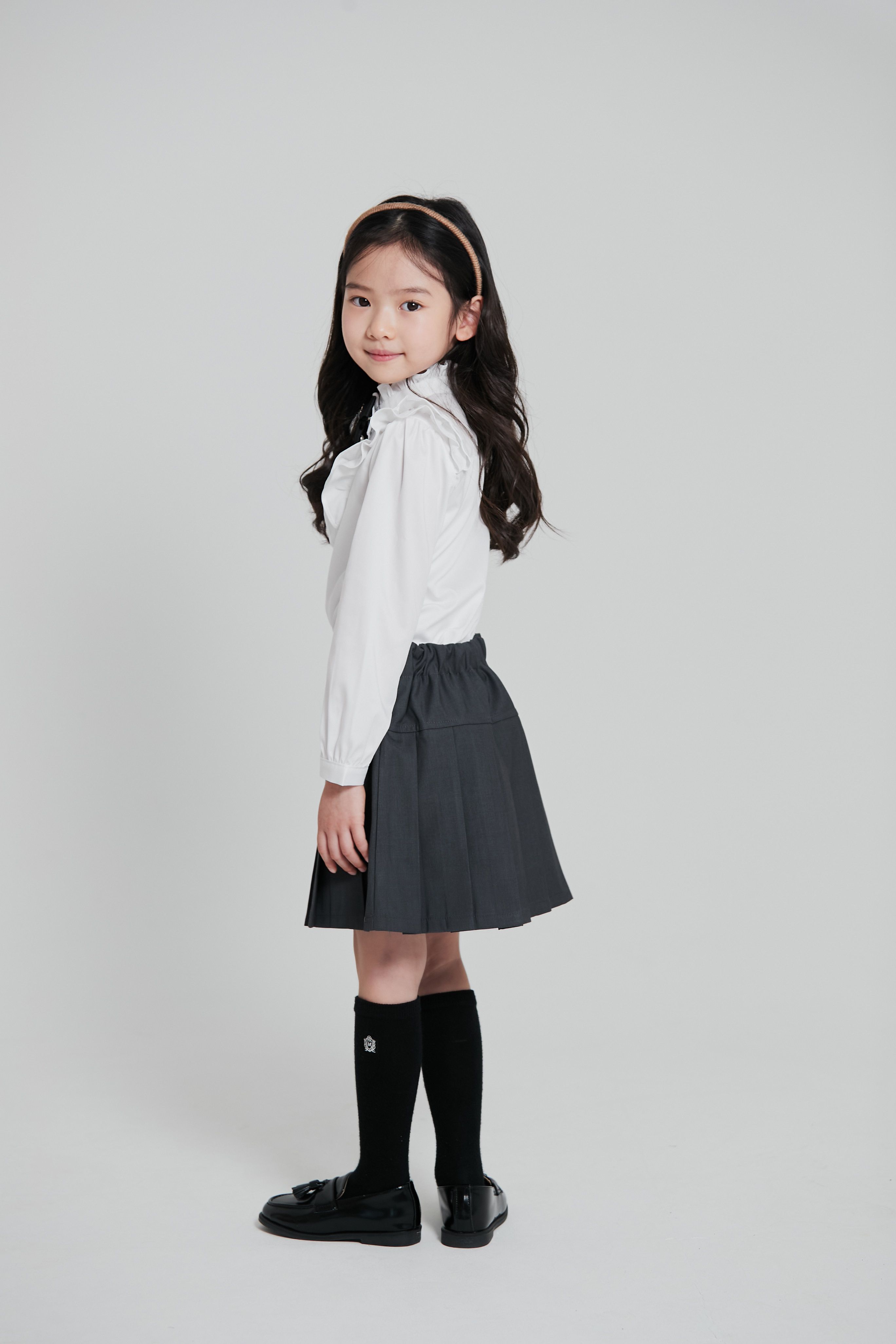 韓國 Coco Bang - 學院風寬百褶短裙-深灰