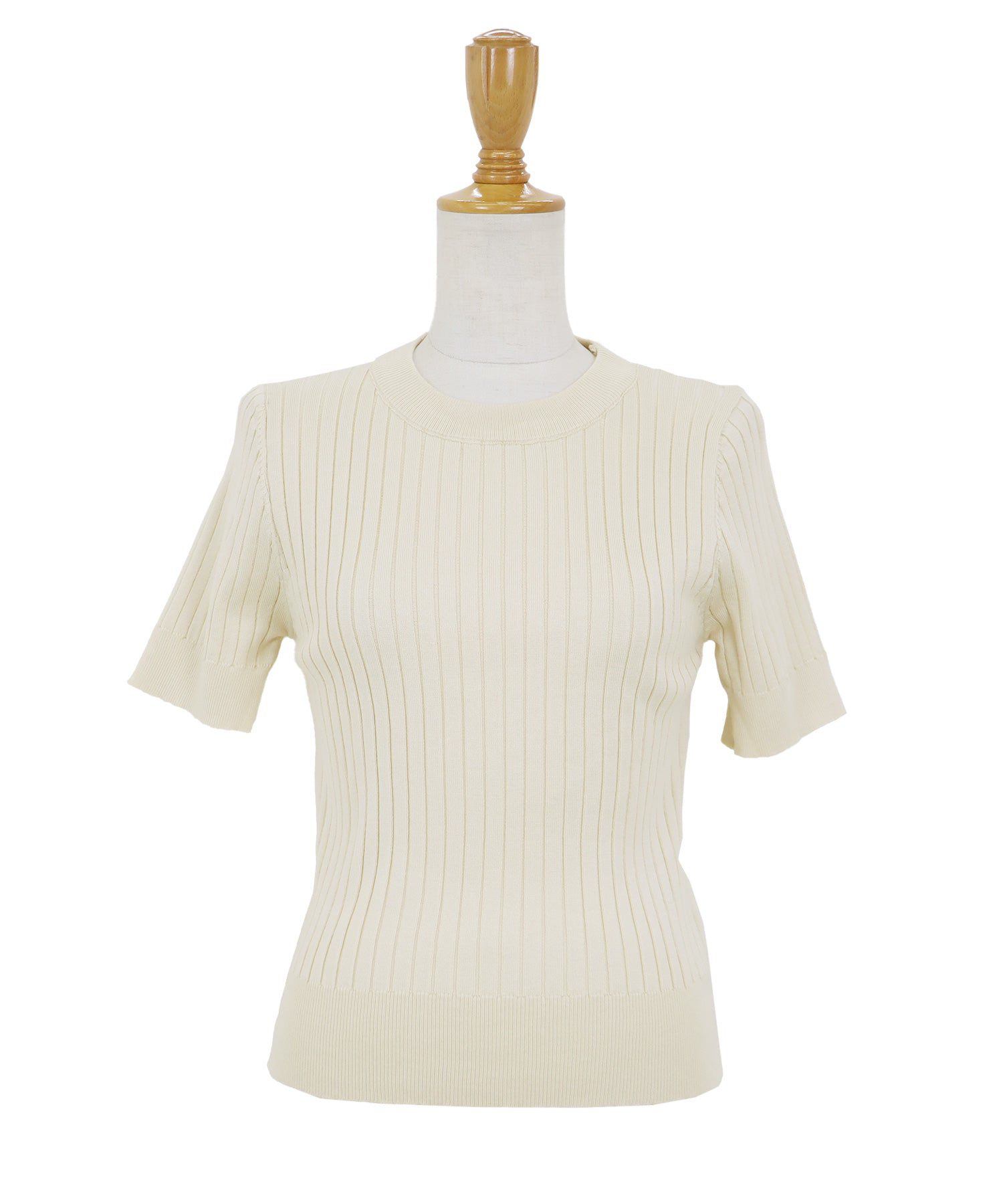 日本 BLUE EAST - 彈性寬羅紋薄針織短袖上衣-淺粉x白