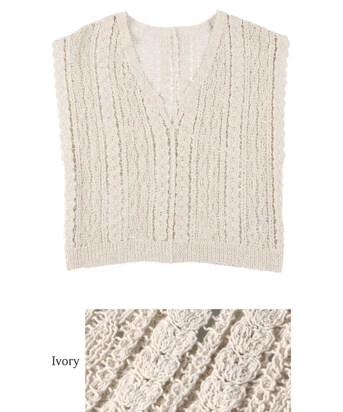 日本 COCA - 清新花朵鉤針小背心-米杏