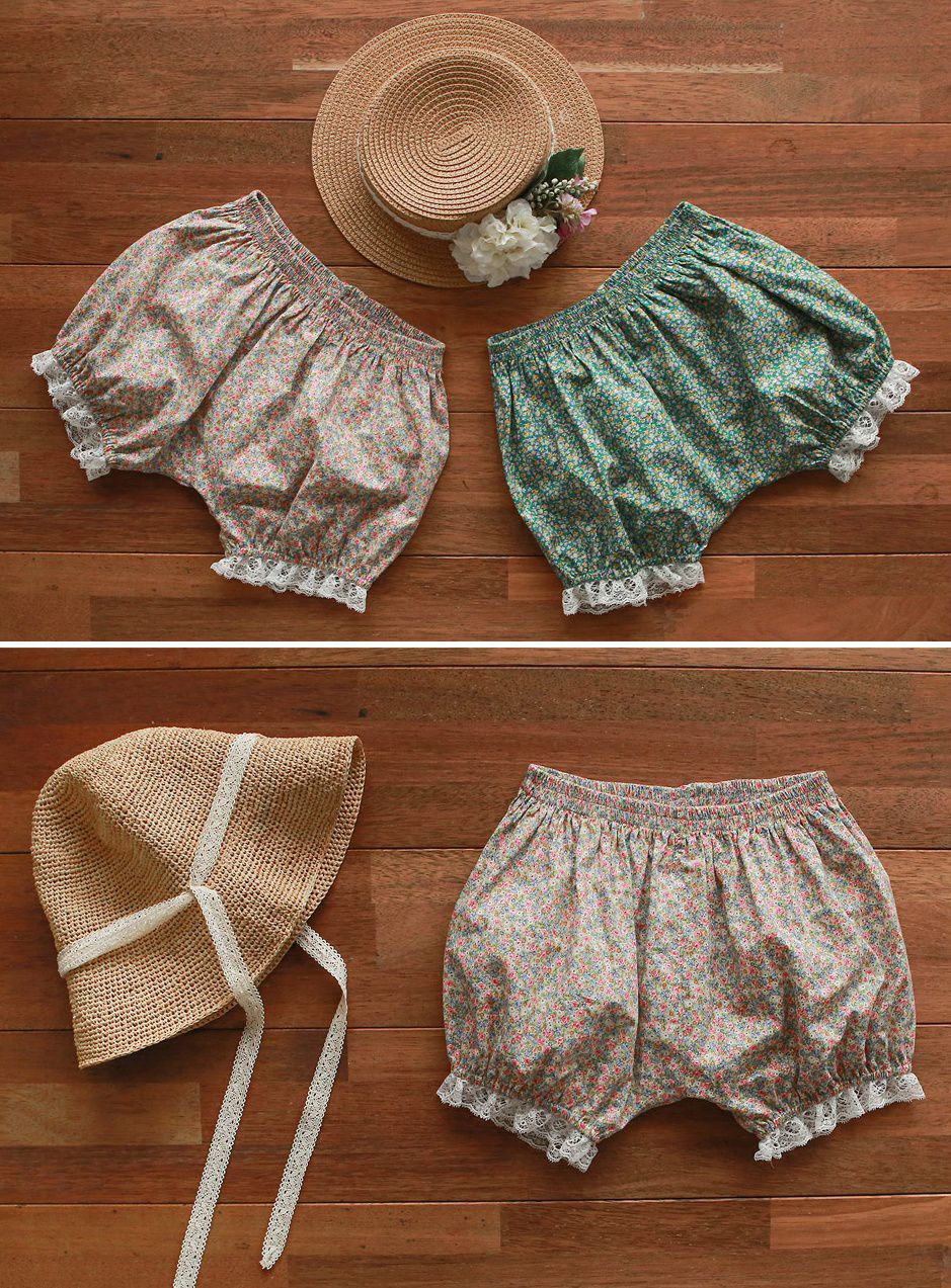 韓國 PuellaFLO - 碎花蕾絲燈籠褲-粉紅