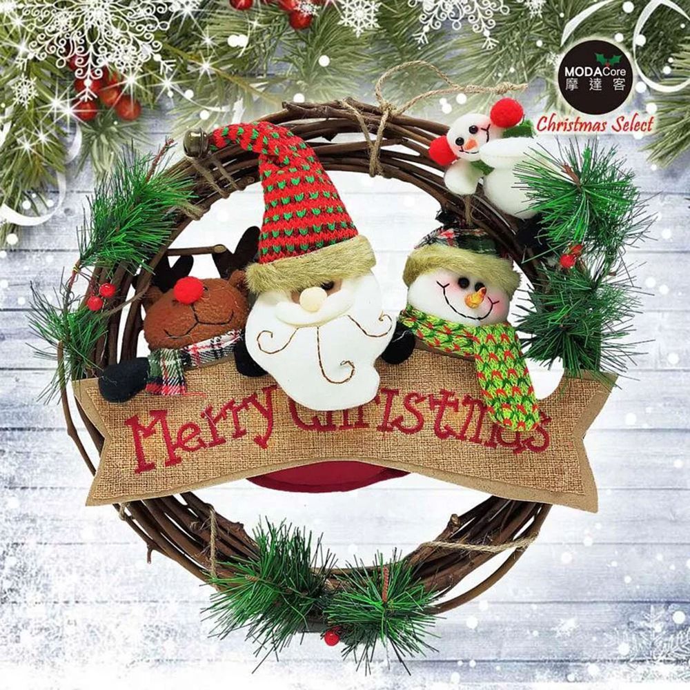 MODACore 摩達客 - 耶誕-13吋聖誕老人雪人麋鹿麻布樹藤花圈
