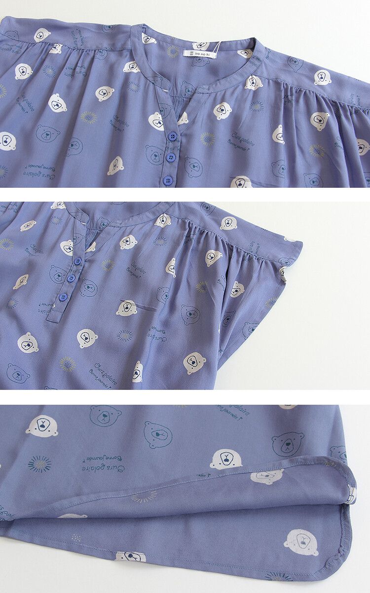 日本涼感服飾 - COOL 涼爽快乾舒適家居短袖洋裝/睡衣-小刺蝟-海軍藍 (M-L Free)