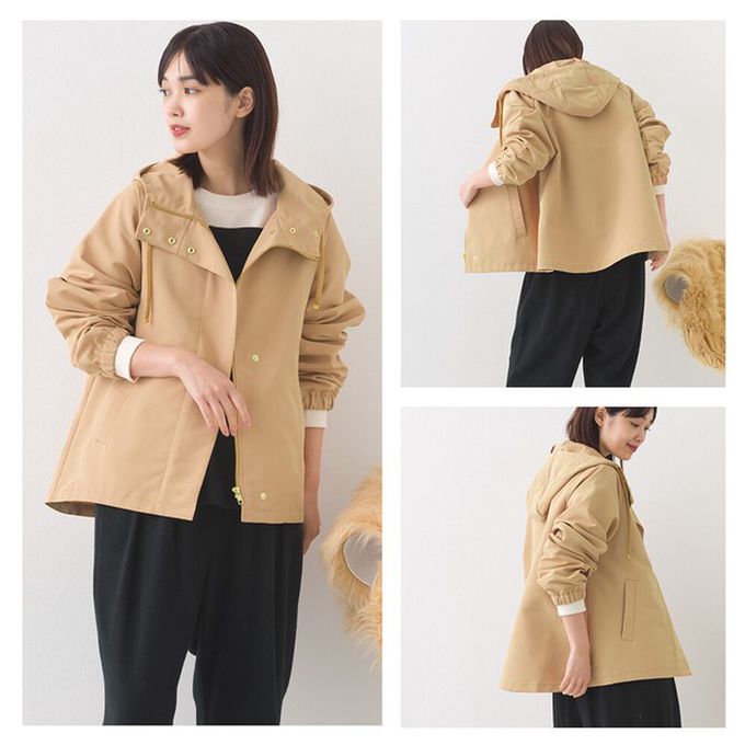 日本 OMNES - [經典款]防潑水派克連帽風衣外套-卡其