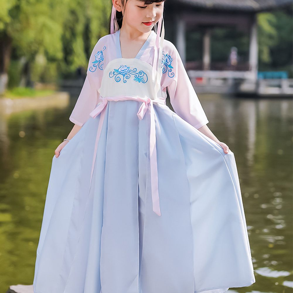 淡雅琉璃襦裙洋裝-粉色＋淺藍