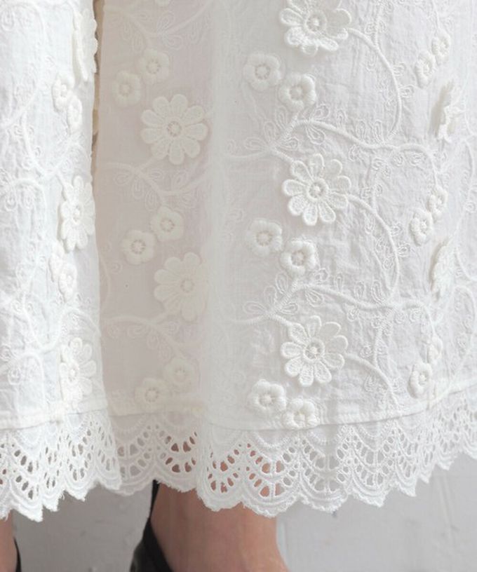 日本 Lupilien - 100%棉 奢華滿版緹花刺繡寬褲-白