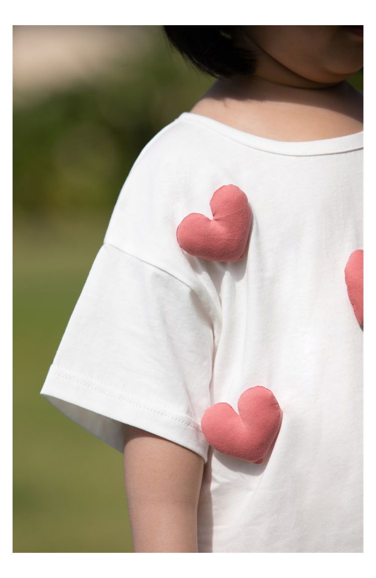 純棉立體圓領休閒短袖上衣-愛心-粉色