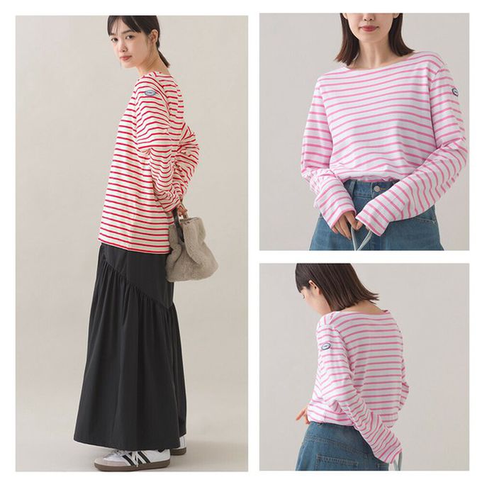 日本 OMNES - [必收款]100%棉 條紋船領長袖上衣-白x海軍藍