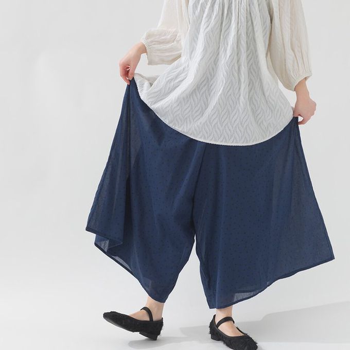 日本 OMNES - 100%印度棉 飄逸巴里紗超寬褲-深藍