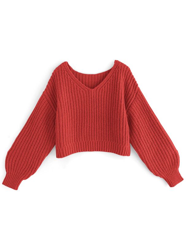 日本 GRL - 聯名款 V領鉤針編輯泡泡袖毛衣-卡其 (F)