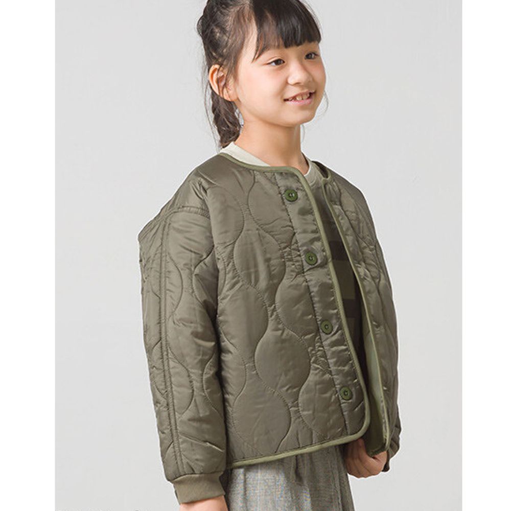 日本 OMNES - (兒童) 輕量斜衣襬衍縫短版保暖外套-墨綠