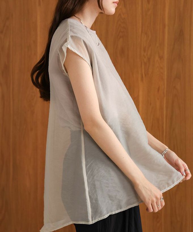 日本 Bab - [推薦]薄紗層次法式袖上衣-灰棕