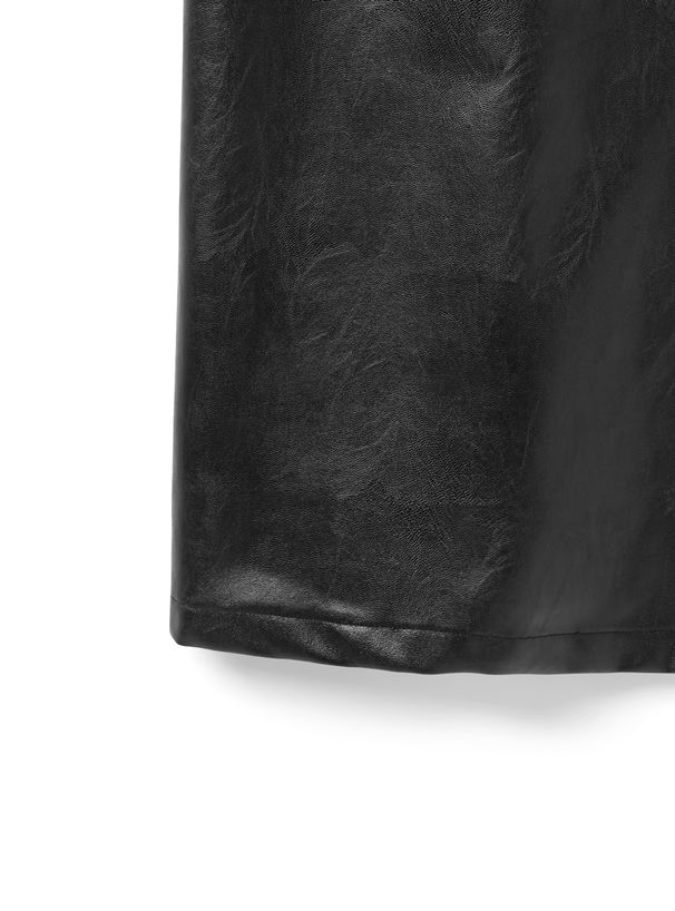 日本 GRL - 帥氣皮質開衩吊帶洋裝-簡約黑