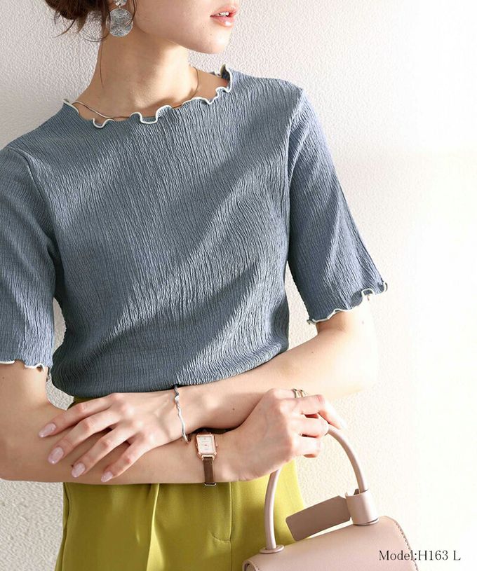 日本 Classical Elf - 氣質紋理木耳邊短袖上衣-米杏