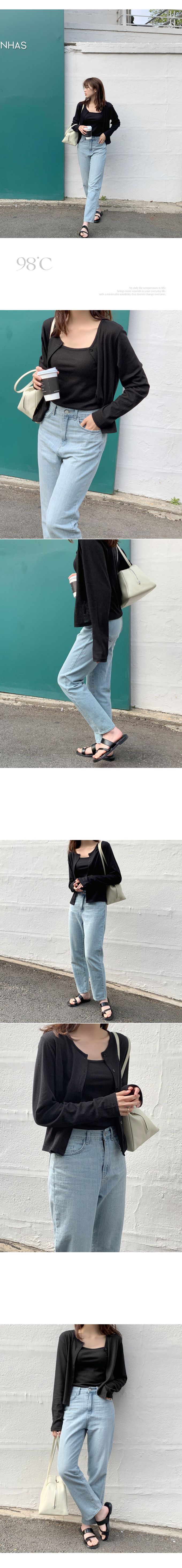 韓國 98doci - 簡約風格兩件式細肩帶背心/外套-天藍