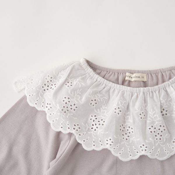 日本 Lycee mine - 大片荷葉蕾絲領束口長袖上衣-薰衣草