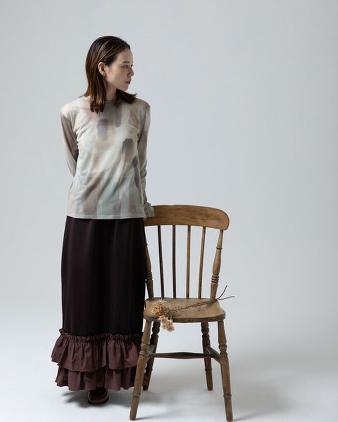 日本 gleam - 水彩畫風透膚休閒長袖上衣-深淺灰系