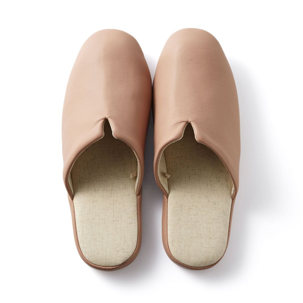 日本千趣會 - 質感仿皮室內拖鞋-灰粉