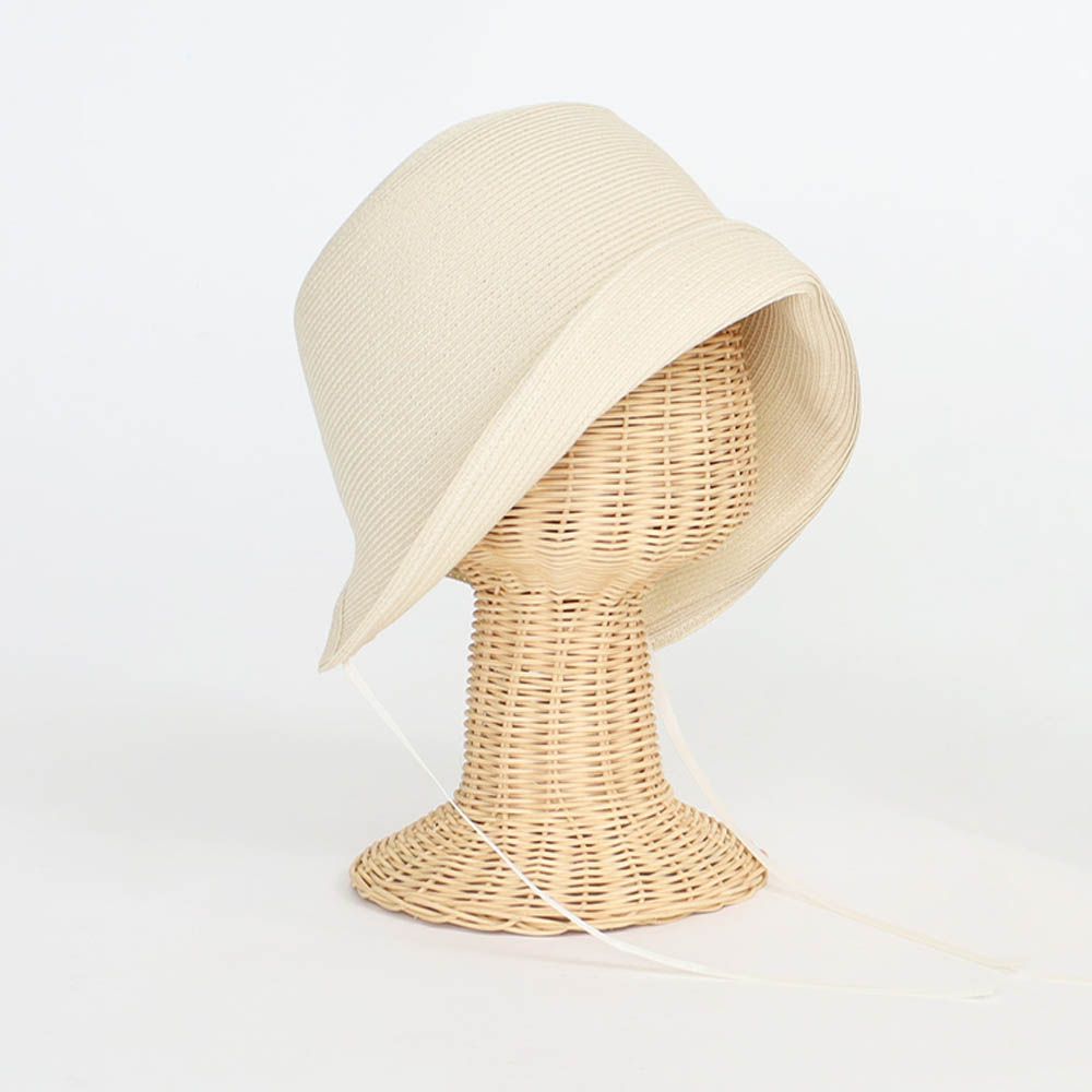 秀氣絲帶可翻摺編織遮陽帽-自然杏