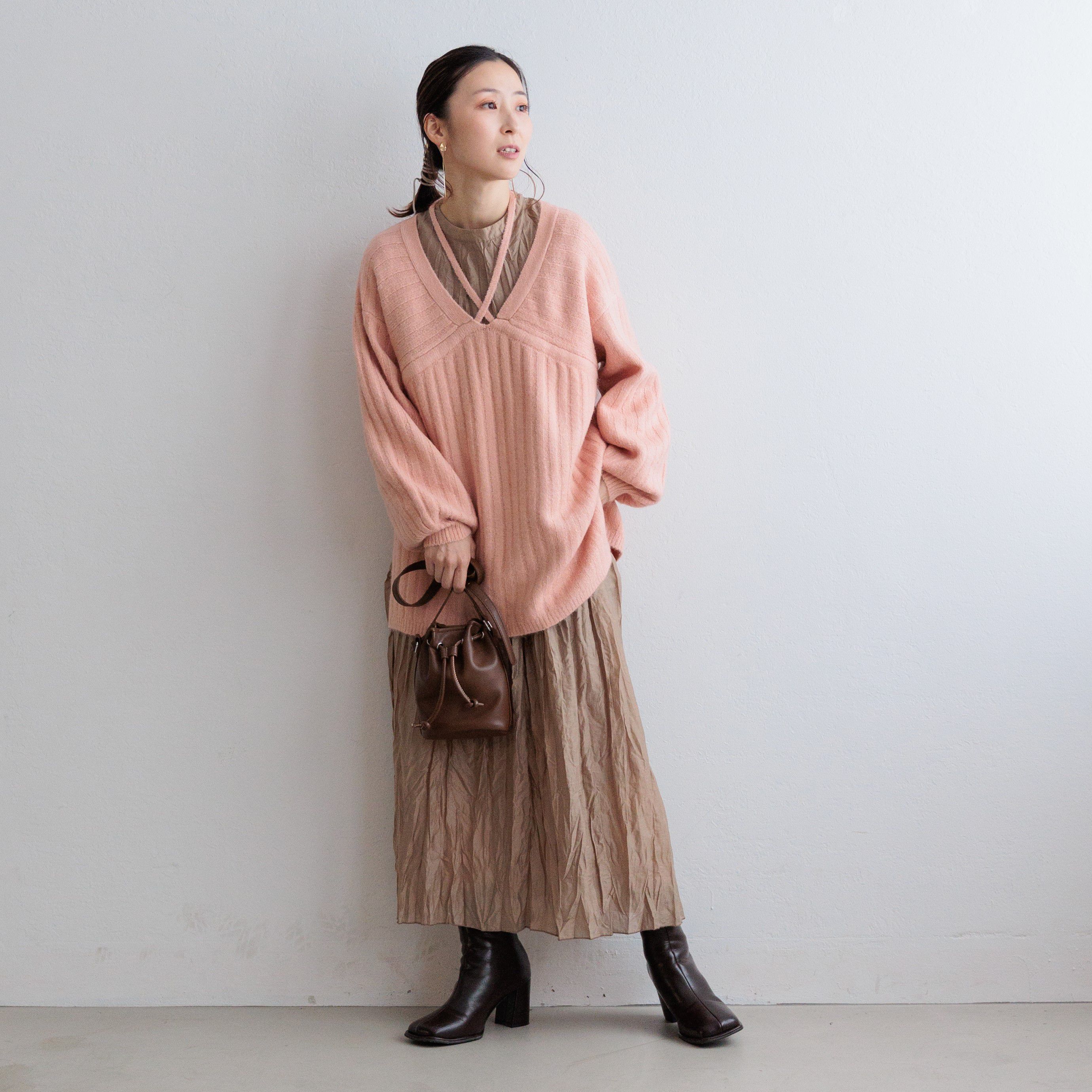 日本 ihuu - 特色綁帶V領針織毛衣-淺灰