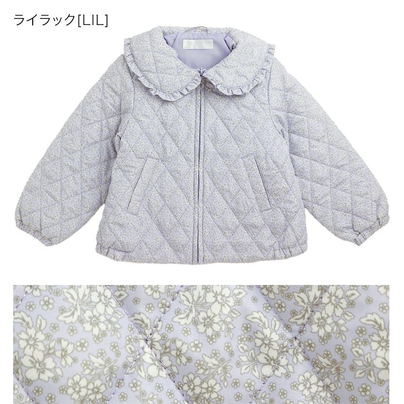 日本 Catherine Cottage - 荷葉領輕量鋪棉絎縫外套-小花-藍紫