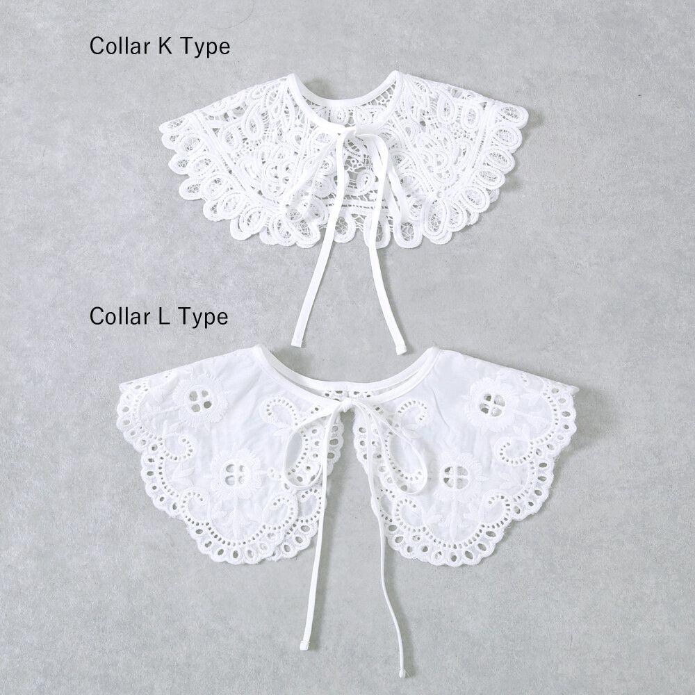 日本女裝代購 - 古典雕花綁帶領 X 五分袖上衣組合-L花瓣弧形-白 (M(Free size))