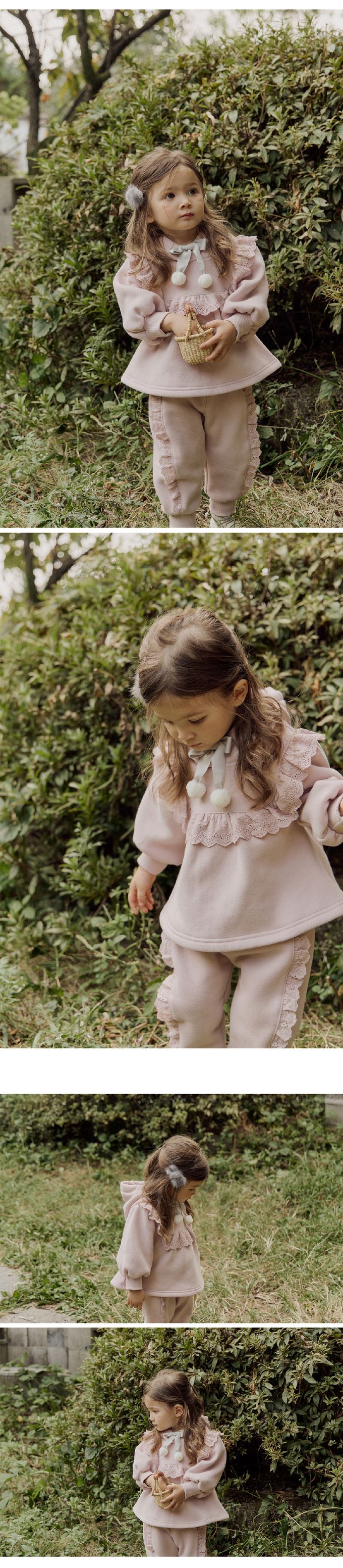 韓國 Puellaflo - (不含毛球抽繩)花邊連帽上衣-粉