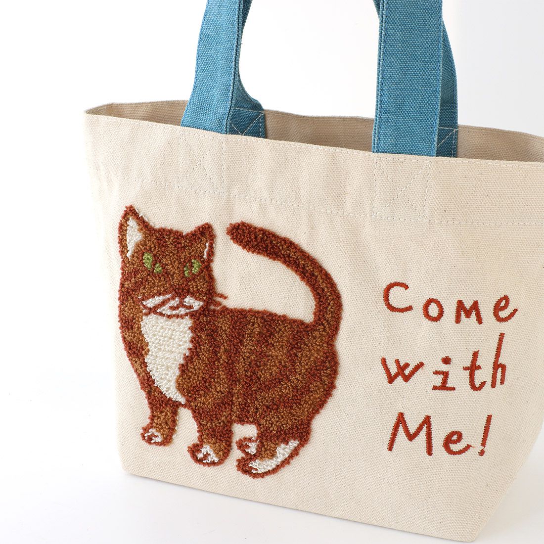 日本 TOMO - 可愛動物刺繡帆布袋-虎斑橘貓 (30×20×D10cm)