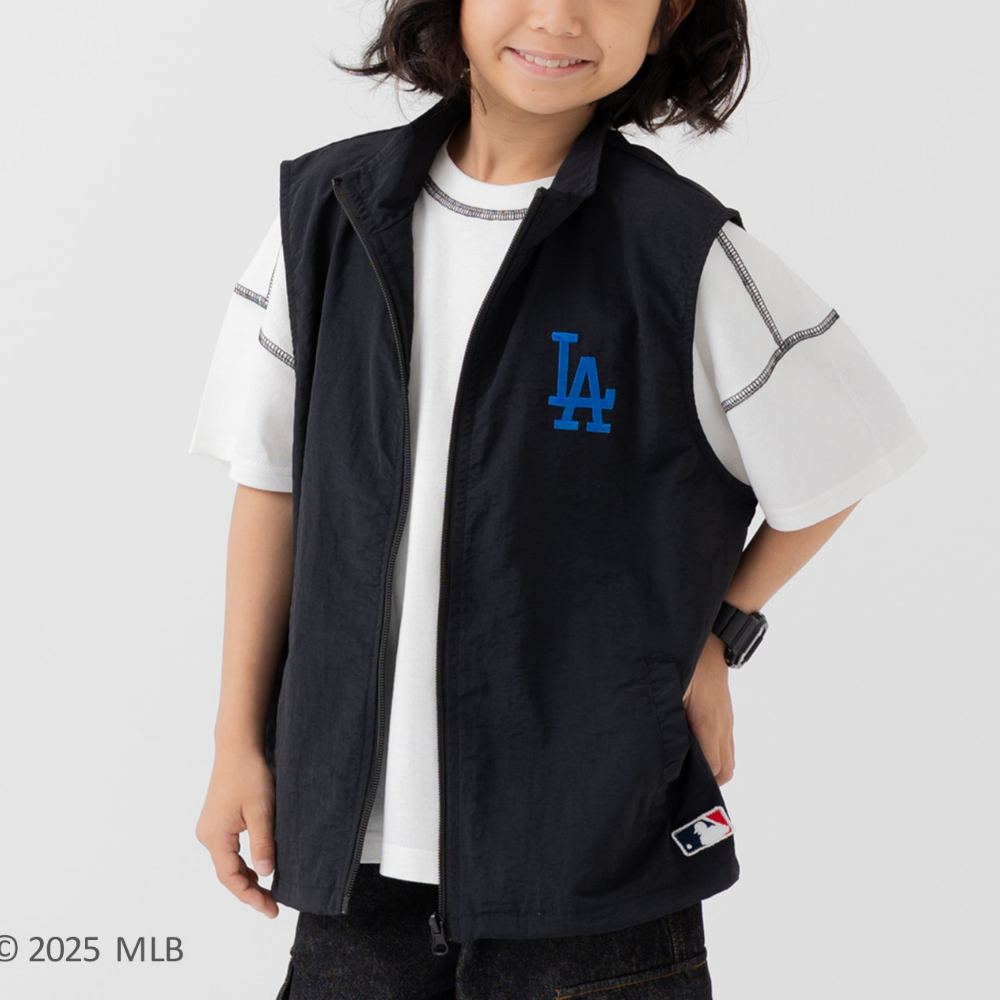 MLB聯名 刺繡輕量尼龍背心-洛杉磯道奇-黑