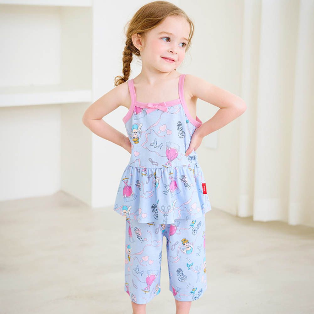 (聯名款)公主細肩背心上衣X七分褲套裝-卡通人物仙杜瑞拉-藍紫