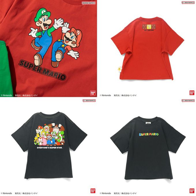 日本 BRANSHES - 瑪利歐限定聯名短袖上衣-SUPER MARIO-炭黑