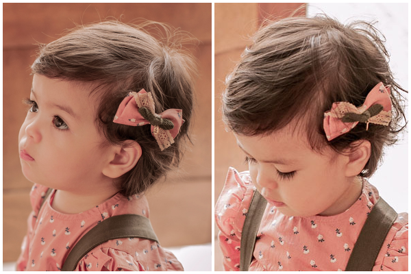 韓國 Happy Prince - 蕾絲雙層蝴蝶結髮飾-粉橘