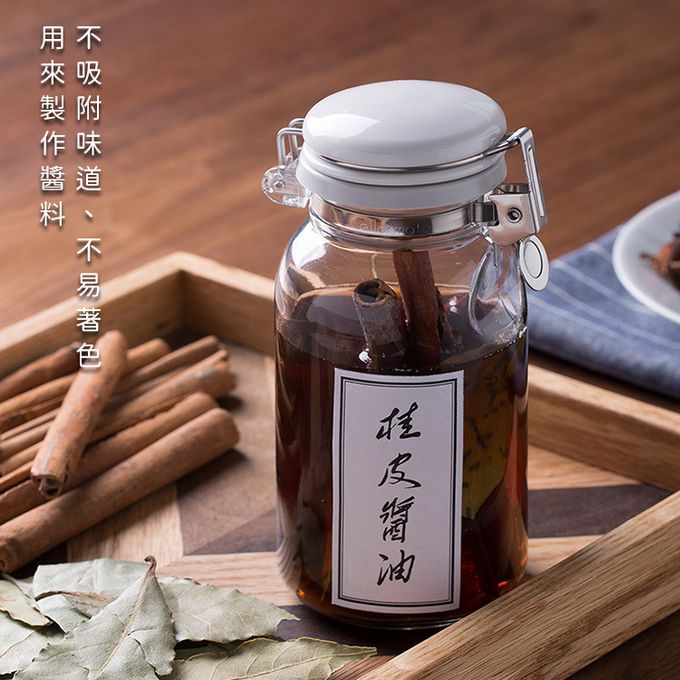 日本星硝SEISHO - 日本製 透明玻璃按壓式保存瓶/調味料罐2入組(500ML+300ML)