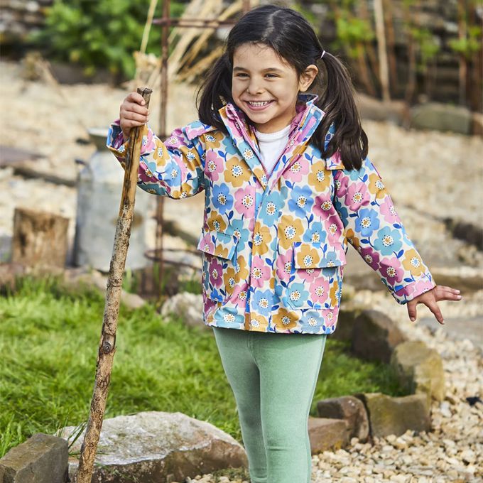 英國 JoJo Maman BeBe - 三合一多功能防水保暖連帽外套-粉彩花卉