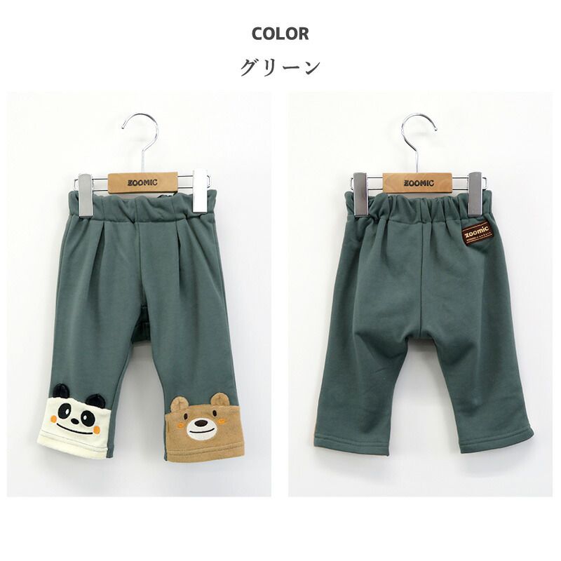 日本 ZOOLAND - 童趣印花拼接七分褲-立體耳朵-奶油杏