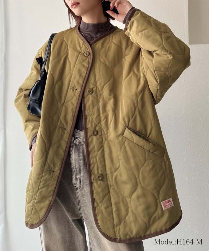 日本 Classical Elf - 簡約絎縫泡泡紋鋪棉外套-焦糖咖