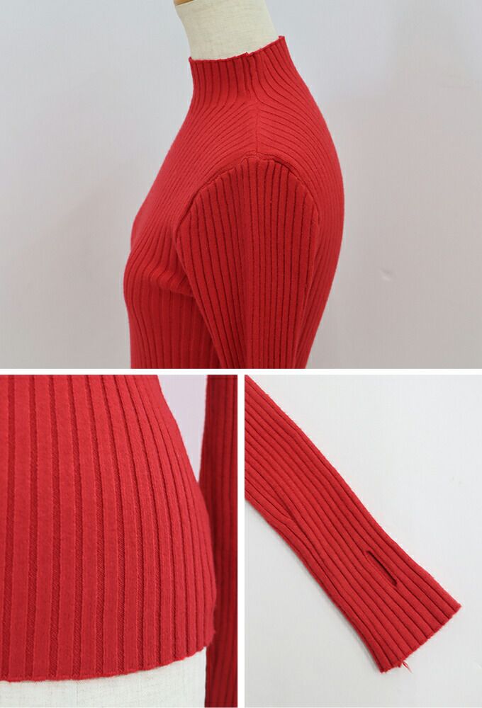 日本 BLUE EAST - 小立領坑條針織上衣-果實紅