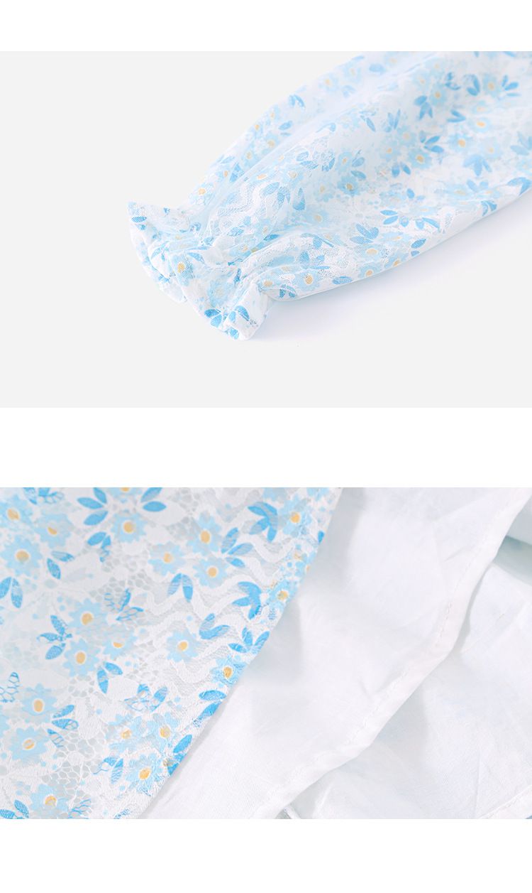 復古碎花長袖連身裙-碎花款-藍色