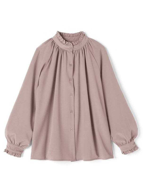 日本 GRL - 荷葉立領雪紡長袖襯衫-天使白