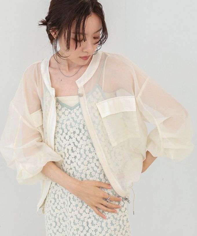 日本 Bab - 優美透膚精緻感抽繩薄外套-卡其棕