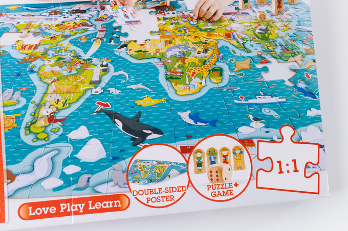 德國 Hape - 2合1世界拼圖遊戲組-105pcs