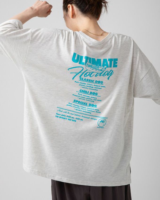 日本 gleam - 幽靈熱狗美式印花寬大風短袖T恤-燕麥灰