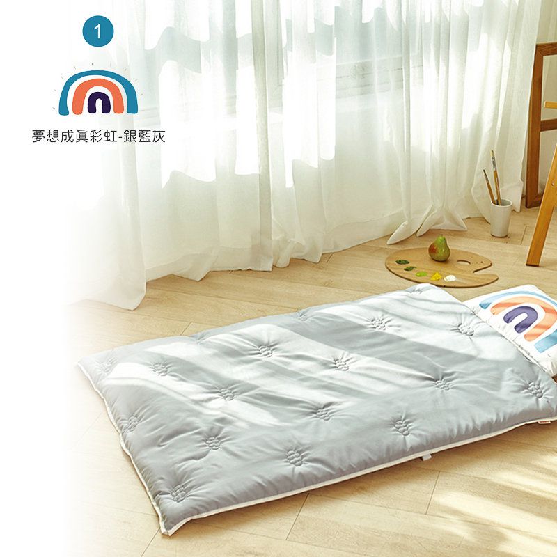 正韓Hello HiZoo - 純手工製莫代爾防蟎抗菌彩虹兒童睡袋(枕頭+睡墊+被子)-銀藍灰