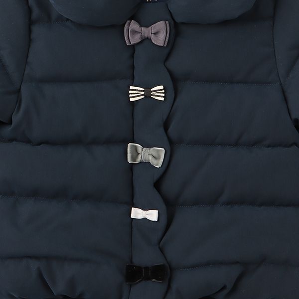 日本 petit main - 可愛蝴蝶結澎澎領鋪棉外套-粉紅