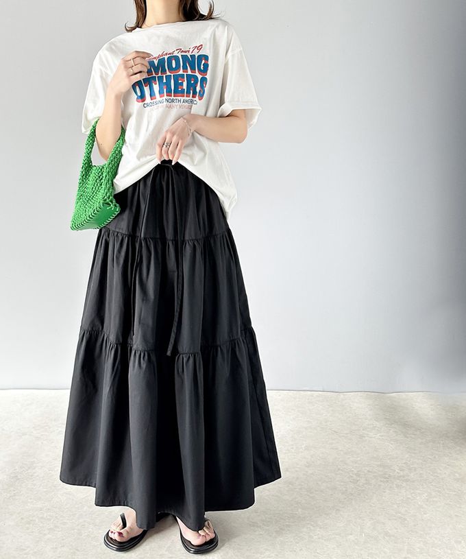 日本 Classical Elf - 古典優雅綁帶分層鬆緊長裙-黑